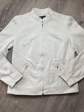 Ann Taylor Full Zip Light Khaki Beige Jacket With Zipper Pockets Size M